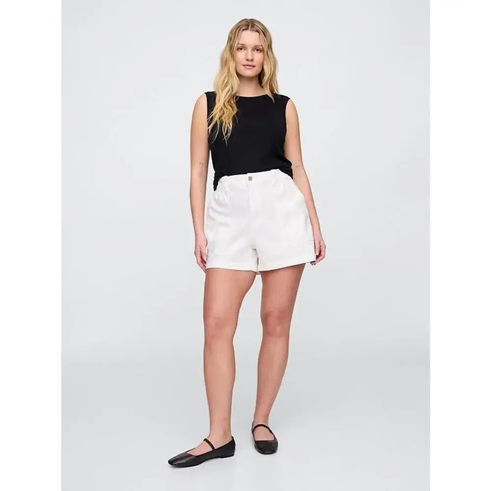 NWT Gap Denim White 4” High Rise Elastic Denim Utility Shorts- Size XL - Picture 3 of 9